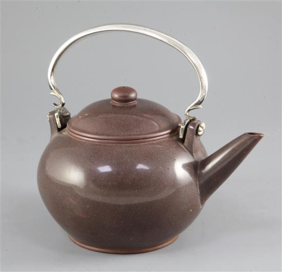 A Chinese Yixing pottery globular teapot and cover, 19th century, height 18cm